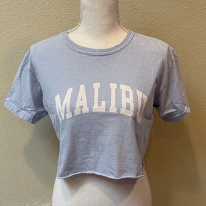 John Galt Pale Blue "MALIBU" Cropped Tee